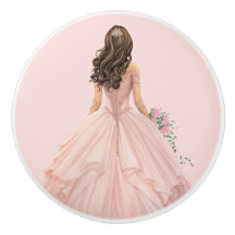 Roze prinsessenmeisje keramische knop