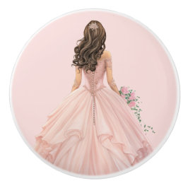 Roze prinsessenmeisje keramische knop