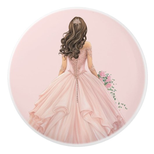 Roze prinsessenmeisje keramische knop (Voorkant)