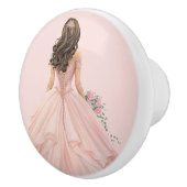 Roze prinsessenmeisje keramische knop (Rechts)