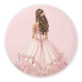 Roze prinsessenmeisje keramische knop