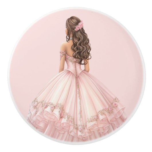 Roze prinsessenmeisje keramische knop (Voorkant)