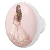 Roze prinsessenmeisje keramische knop (Rechts)