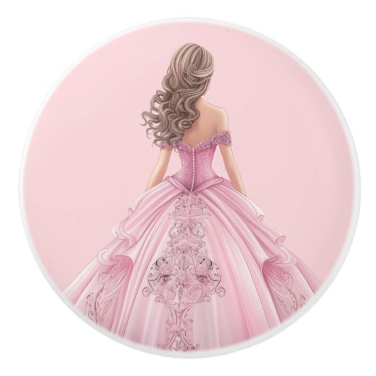 Roze prinsessenmeisje keramische knop (Voorkant)
