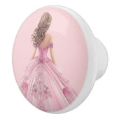 Roze prinsessenmeisje keramische knop (Rechts)
