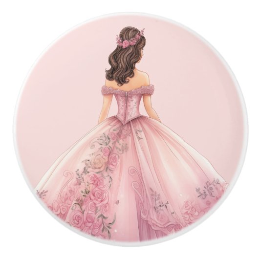Roze prinsessenmeisje keramische knop (Voorkant)