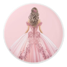 Roze prinsessenmeisje keramische knop