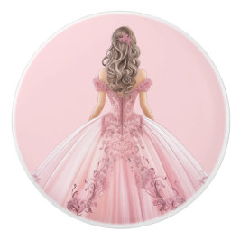 Roze prinsessenmeisje keramische knop