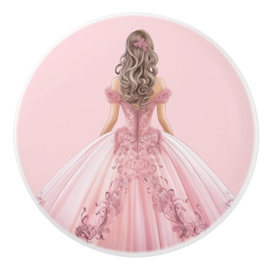 Roze prinsessenmeisje keramische knop (Voorkant)