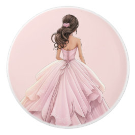 Roze prinsessenmeisje keramische knop