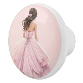 Roze prinsessenmeisje keramische knop (Rechts)
