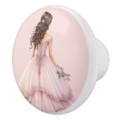 Roze prinsessenmeisje keramische knop (Rechts)