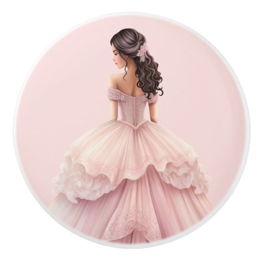 Roze prinsessenmeisje keramische knop (Voorkant)