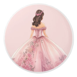 Roze prinsessenmeisje keramische knop