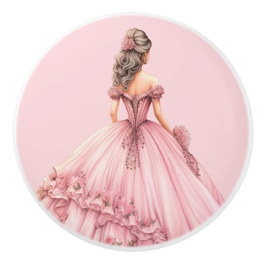 Roze prinsessenmeisje keramische knop (Voorkant)