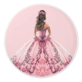 Roze prinsessenmeisje keramische knop
