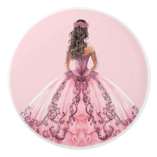 Roze prinsessenmeisje keramische knop (Voorkant)