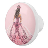 Roze prinsessenmeisje keramische knop (Rechts)