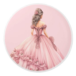 Roze prinsessenmeisje keramische knop