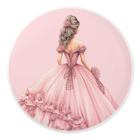 Roze prinsessenmeisje keramische knop (Voorkant)