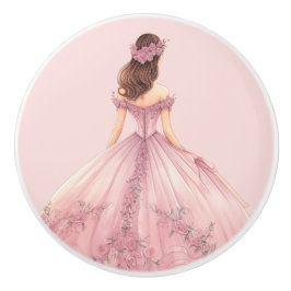 Roze prinsessenmeisje keramische knop