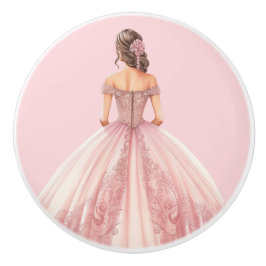 Roze prinsessenmeisje keramische knop