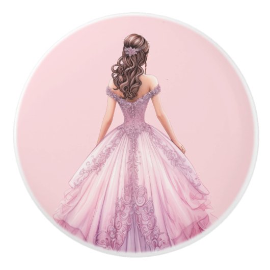 Roze prinsessenmeisje keramische knop (Voorkant)