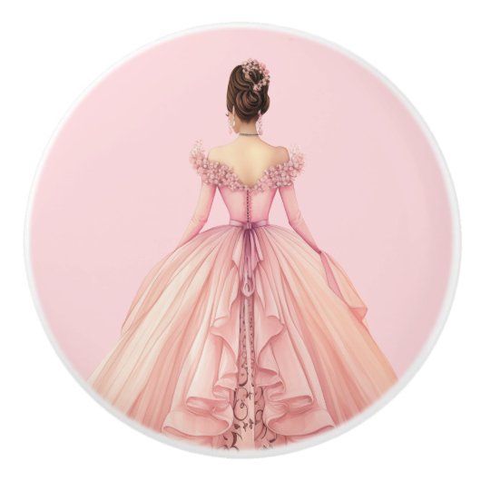 Roze prinsessenmeisje keramische knop (Voorkant)