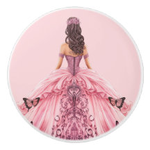 Roze prinsessenmeisje keramische knop