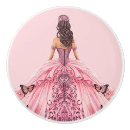 Roze prinsessenmeisje keramische knop