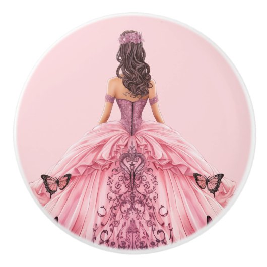 Roze prinsessenmeisje keramische knop (Voorkant)