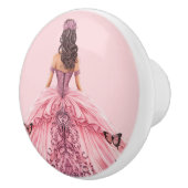 Roze prinsessenmeisje keramische knop (Rechts)