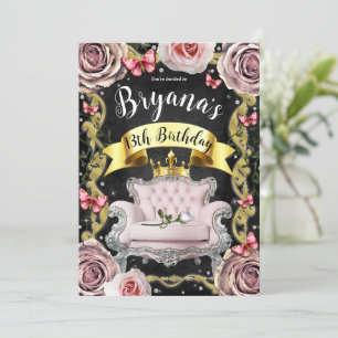 Roze Prinsessenstoel Rozen & Vlinders Verjaardag Kaart