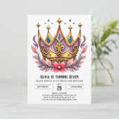 Roze Printable Prinses Kroon Verjaardag Kaart (Staand voorkant)