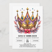 Roze Printable Prinses Kroon Verjaardag Kaart (Voorkant / Achterkant)