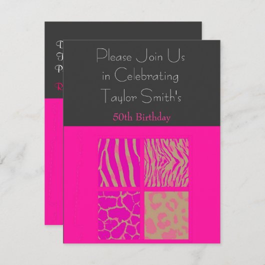 Roze proefdieren uitnodiging voor geboorte (Voorkant / Achterkant)