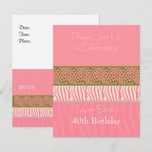 Roze proefdieren uitnodiging voor geboorte (Voorkant / Achterkant)