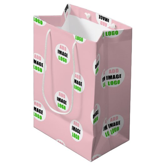 Roze Professioneel bewerkbaar Bedrijf Logo Medium Cadeauzakje (Voorkant Gekanteld)