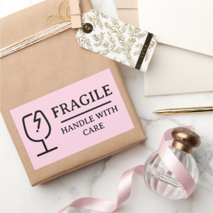 Roze Professioneel Breekbaar Voorzichtig Hanteren Rechthoekige Sticker