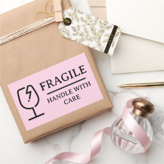 Roze Professioneel Breekbaar Voorzichtig Hanteren Rechthoekige Sticker