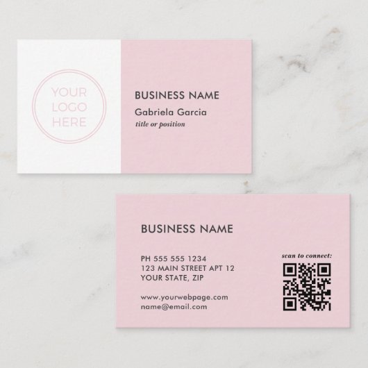Roze Professionele Logo QR Code Zakelijke Kaart Visitekaartje (Voorkant / Achterkant)