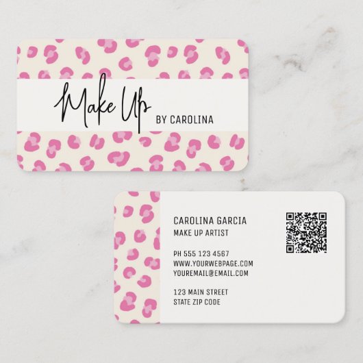 Roze Professionele Make-up Artiest Visitekaartje (Voorkant / Achterkant)