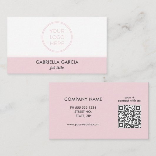 Roze Professionele Simpele Logo QR Code Visitekaartje (Voorkant / Achterkant)