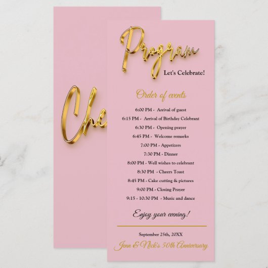 Roze Programma - 3d Goud Tex Minimalistisch Ontwer (Voorkant / Achterkant)