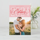 Roze Proost 2024 Kerstvakantie fotokaart Feestdagenkaart (Staand voorkant)