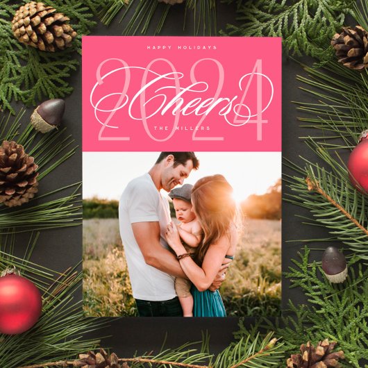 Roze Proost 2024 Kerstvakantie fotokaart Feestdagenkaart