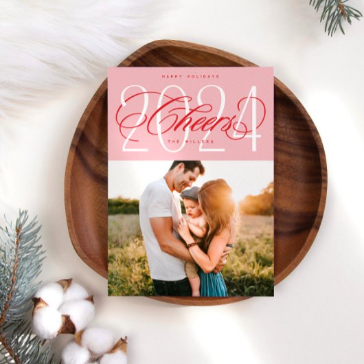 Roze Proost 2024 Kerstvakantie fotokaart Feestdagenkaart