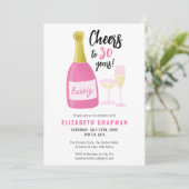 Roze proost op 30 jaar bubbel 30e verjaardagsfeest kaart (Staand voorkant)