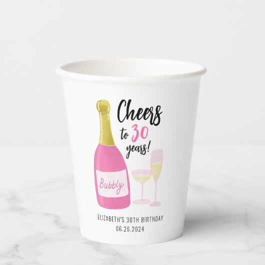 Roze Proost op 30 jaar bubbelig 30e verjaardagsfee Papieren Bekers (Voorkant)