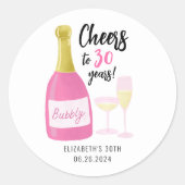 Roze Proost op 30 jaar bubbelig 30e verjaardagsfee Ronde Sticker (Voorkant)